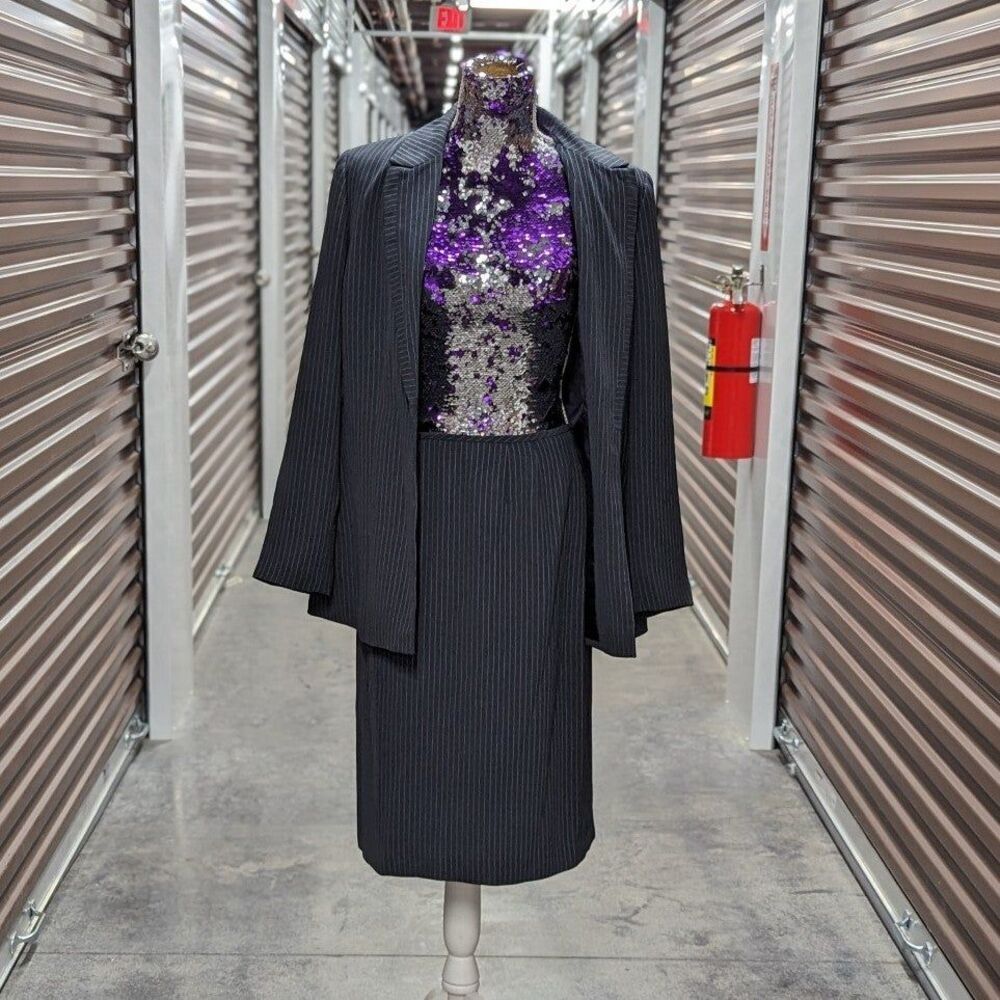 Vintage Le Suit Gray Pinstripe Skirt Suit Professional Career Wear Old Money 10 - Picture 5 of 10